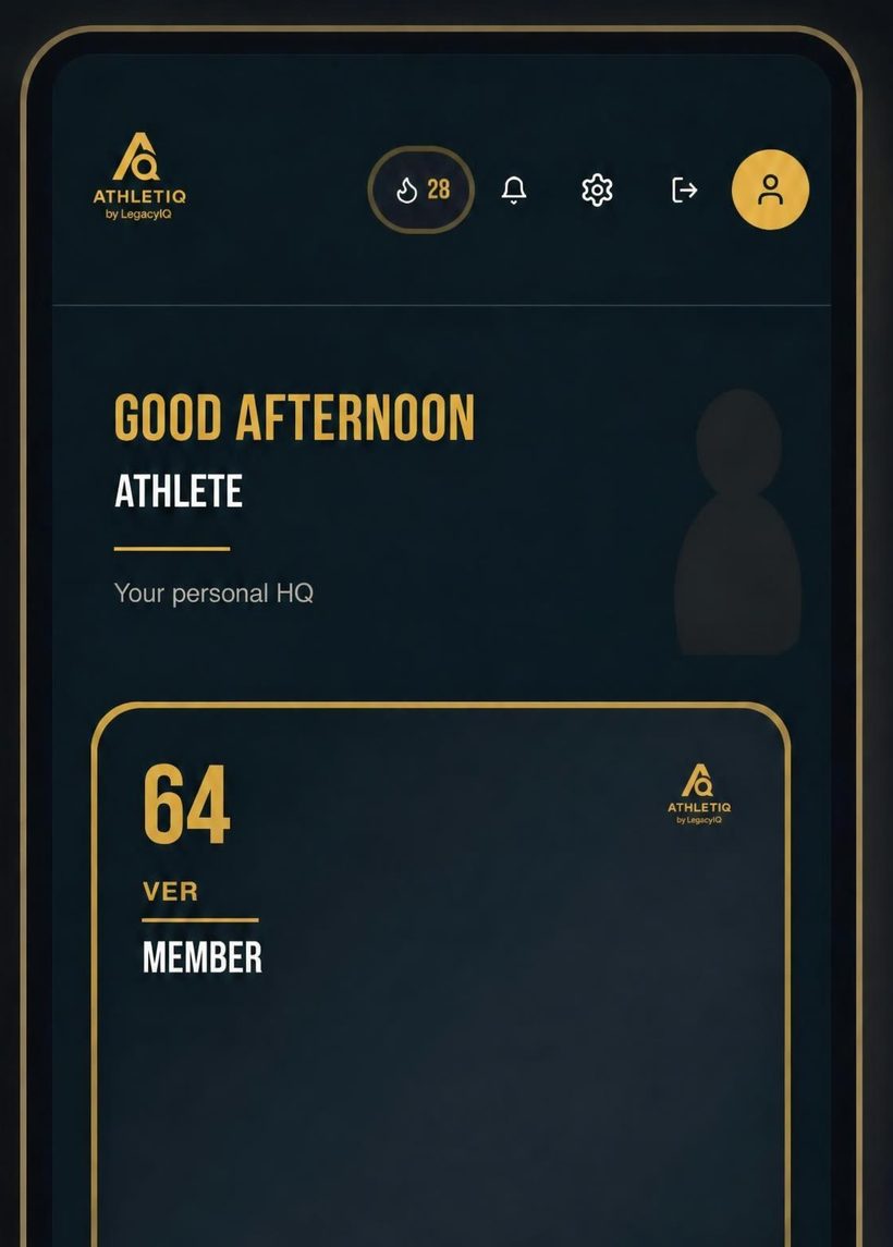 AthletiQ app home screen showing a member card